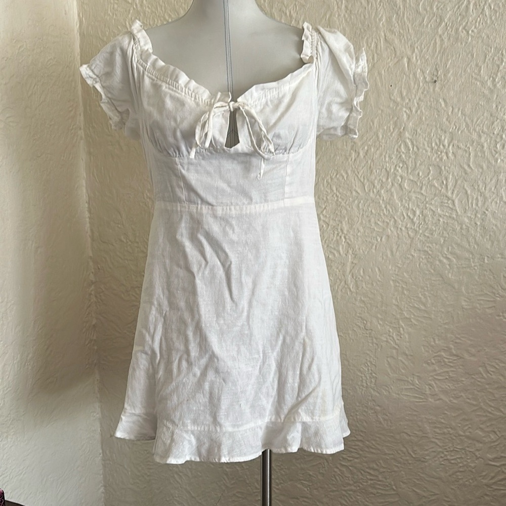 Urban Outfitters Prairie Coquette Milkmaid 100% Cotton White Puff Sleeve Dress M